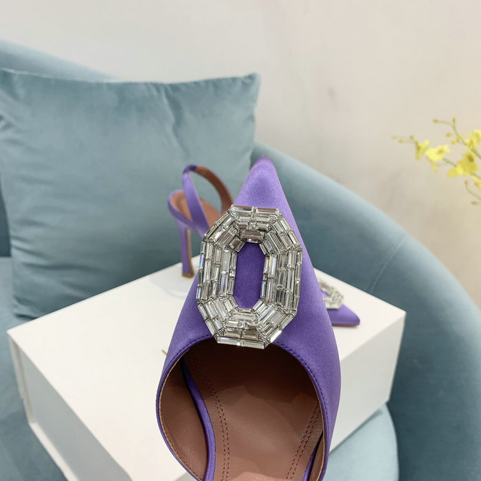 Amina Muaddi Satin Camelia Slingback Pumps AM05