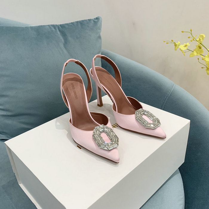 Amina Muaddi Satin Camelia Slingback Pumps AM06