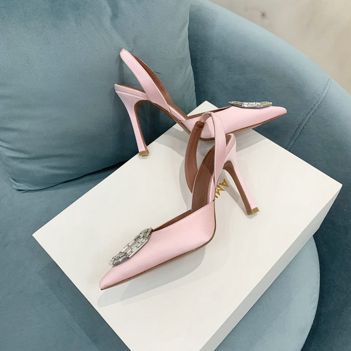 Amina Muaddi Satin Camelia Slingback Pumps AM06