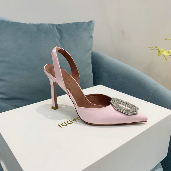 Amina Muaddi Satin Camelia Slingback Pumps AM06