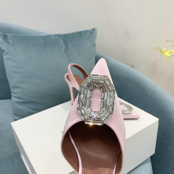 Amina Muaddi Satin Camelia Slingback Pumps AM06