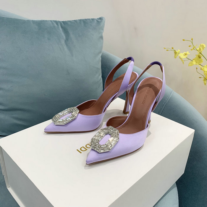 Amina Muaddi Satin Camelia Slingback Pumps AM07