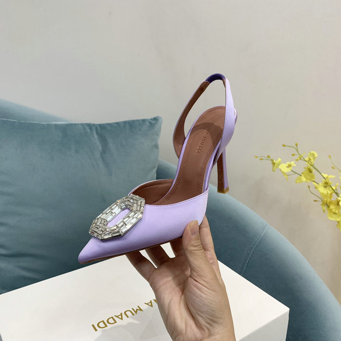 Amina Muaddi Satin Camelia Slingback Pumps AM07