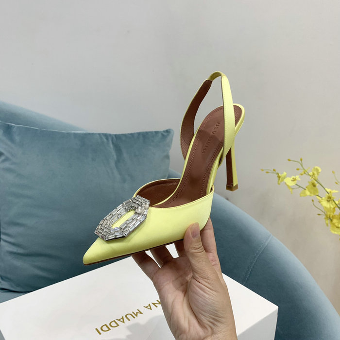 Amina Muaddi Satin Camelia Slingback Pumps AM08