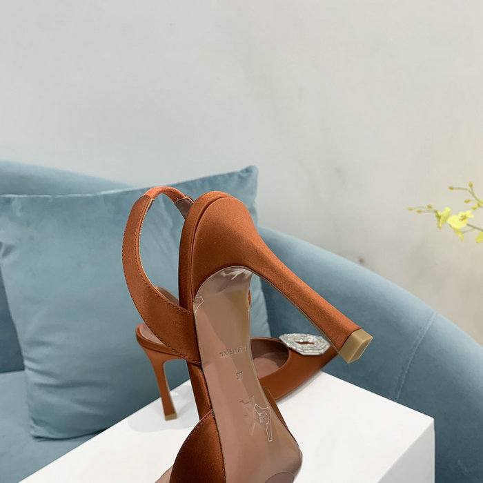 Amina Muaddi Satin Camelia Slingback Pumps AM09