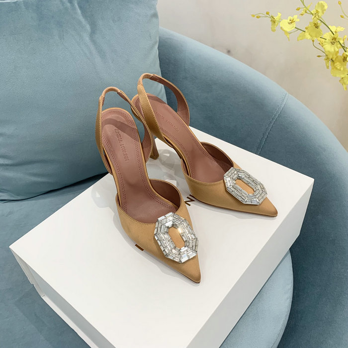 Amina Muaddi Satin Camelia Slingback Pumps AM10