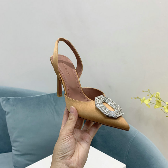 Amina Muaddi Satin Camelia Slingback Pumps AM10