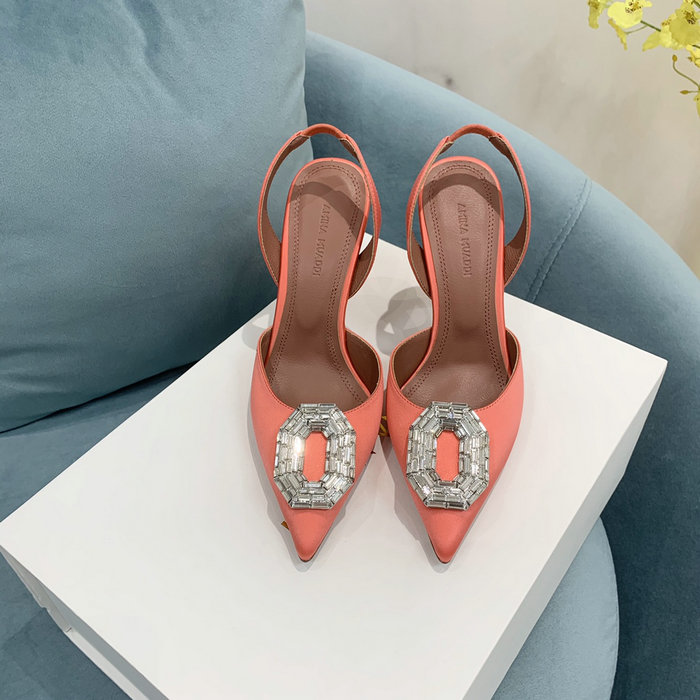 Amina Muaddi Satin Camelia Slingback Pumps AM11