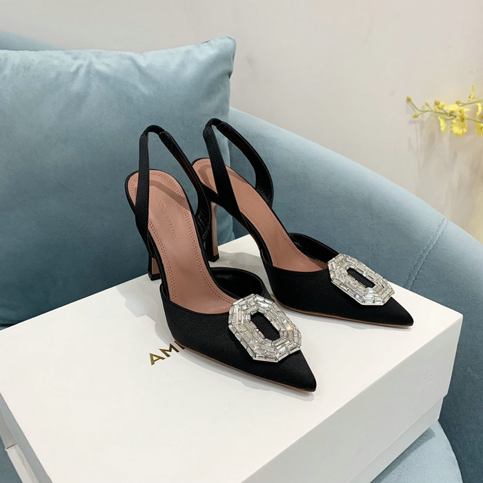 Amina Muaddi Satin Camelia Slingback Pumps AM12