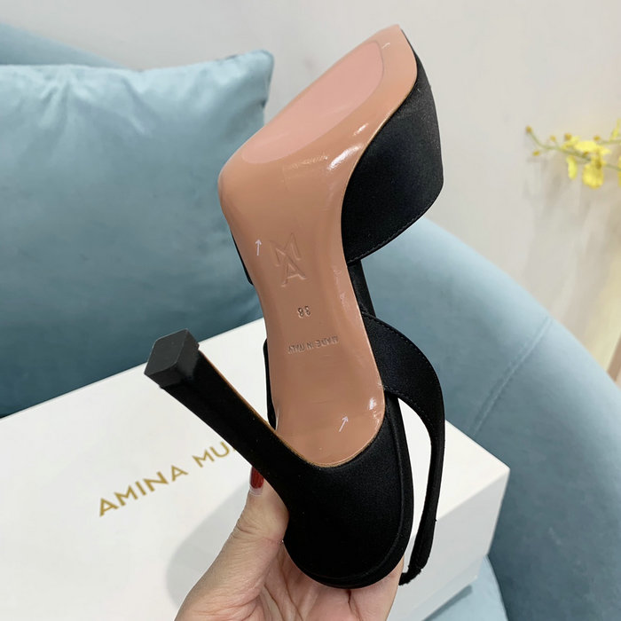 Amina Muaddi Satin Camelia Slingback Pumps AM12