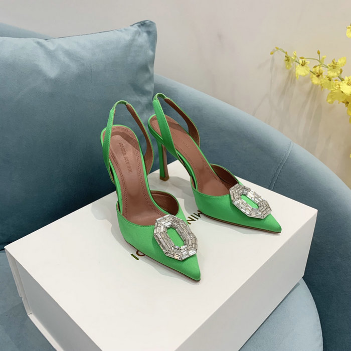 Amina Muaddi Satin Camelia Slingback Pumps AM13