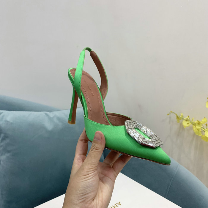 Amina Muaddi Satin Camelia Slingback Pumps AM13