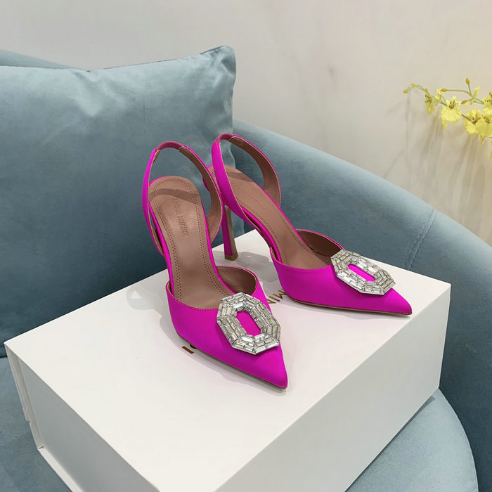 Amina Muaddi Satin Camelia Slingback Pumps AM14