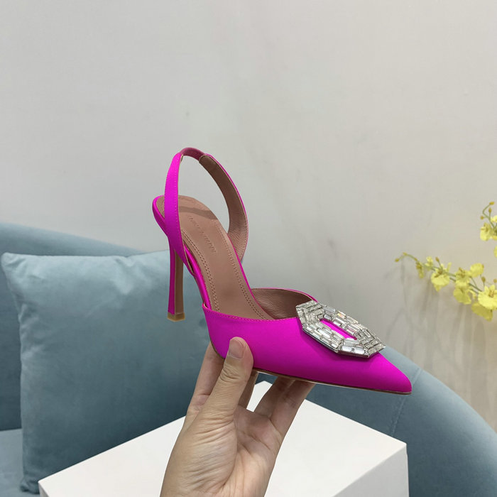 Amina Muaddi Satin Camelia Slingback Pumps AM14