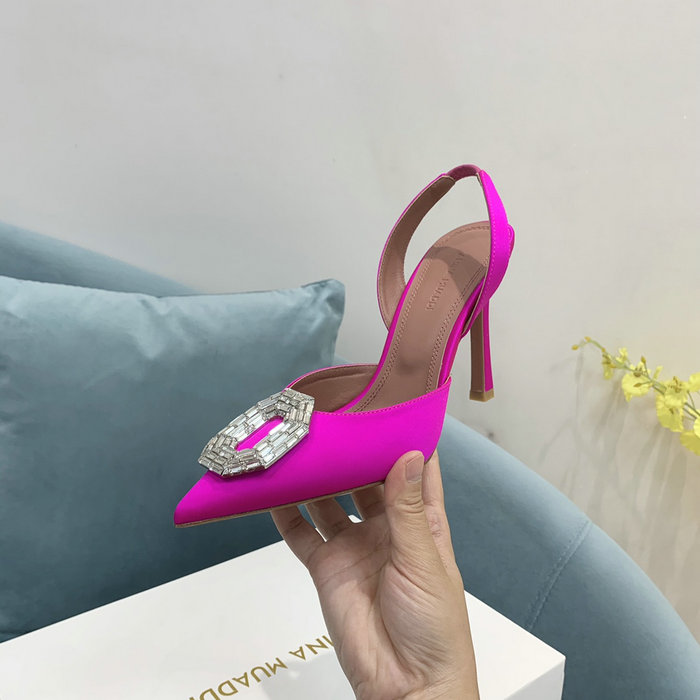 Amina Muaddi Satin Camelia Slingback Pumps AM14