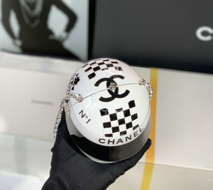 Chanel Helmet Minaudiere White AS3774