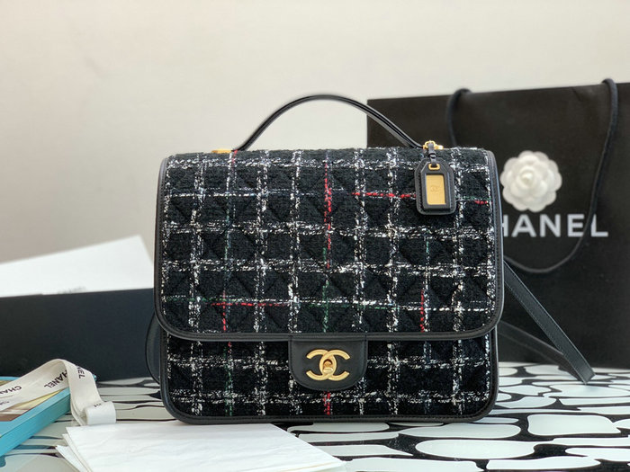 Chanel Tweed Large Backpack Black AS3662