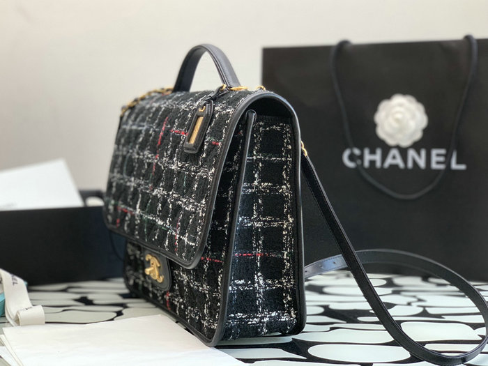 Chanel Tweed Large Backpack Black AS3662