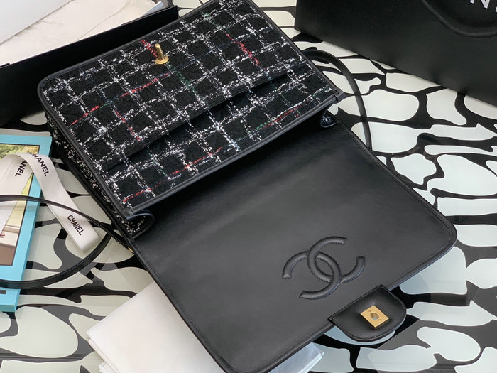 Chanel Tweed Large Backpack Black AS3662