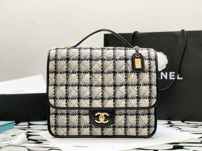 Chanel Tweed Large Backpack White AS3662