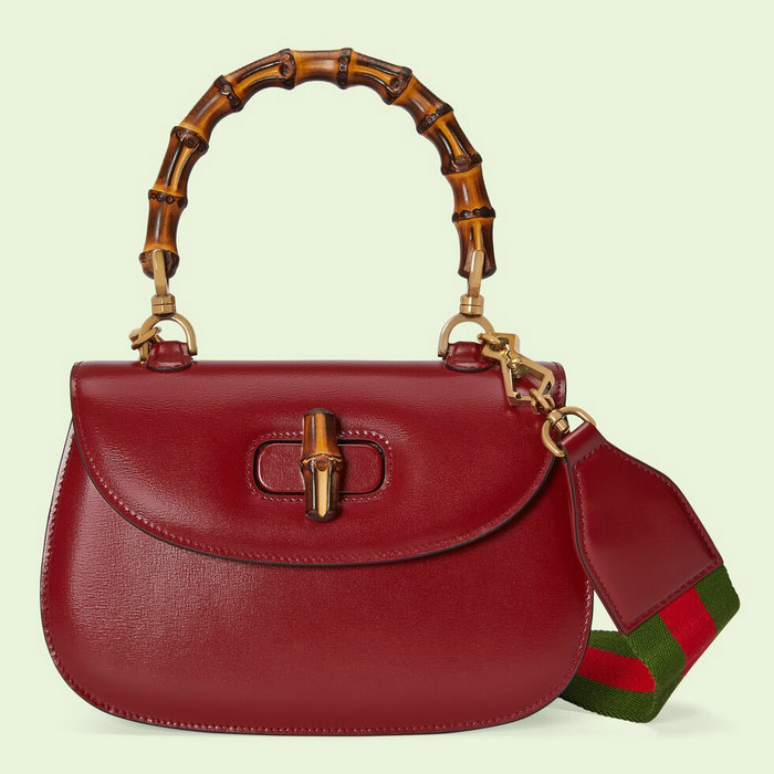 Gucci Small top handle bag with Bamboo Red 675797