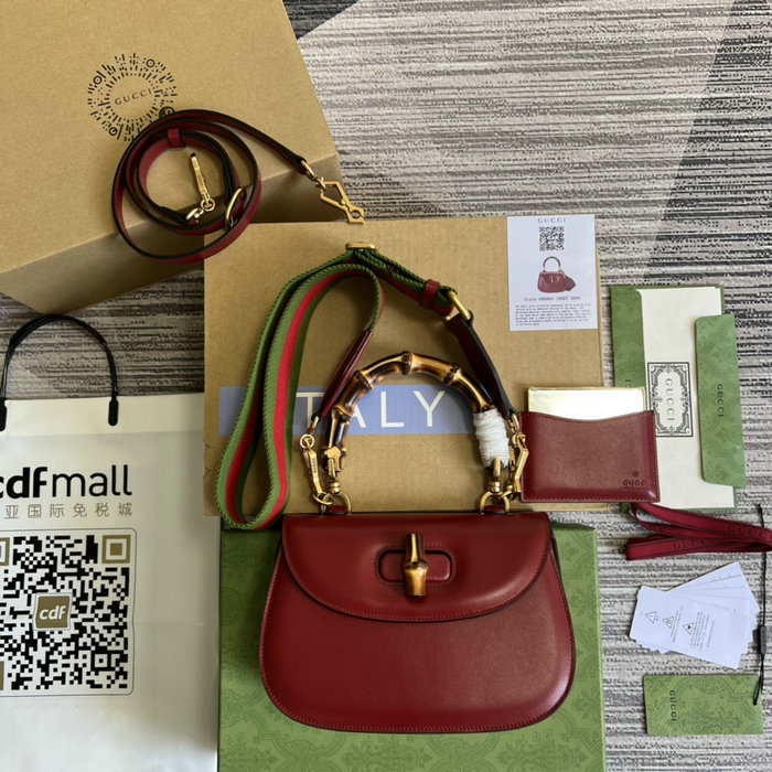 Gucci Small top handle bag with Bamboo Red 675797