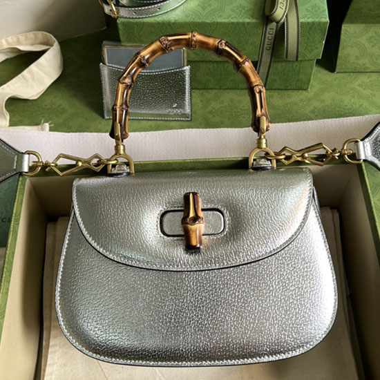 Gucci Small top handle bag with Bamboo Silver 675797