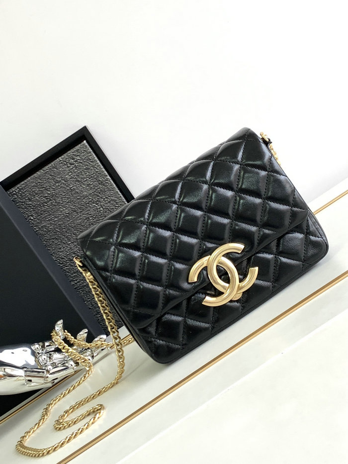 Chanel Lambskin Flap Shoulder Bag Black AS3855