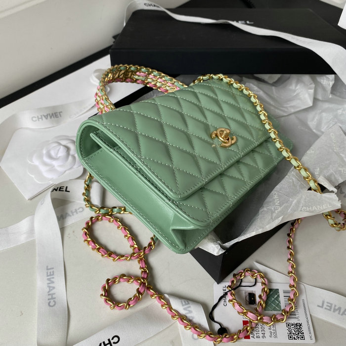 Chanel Shiny Calfskin Wallet On Chain Green AP3240