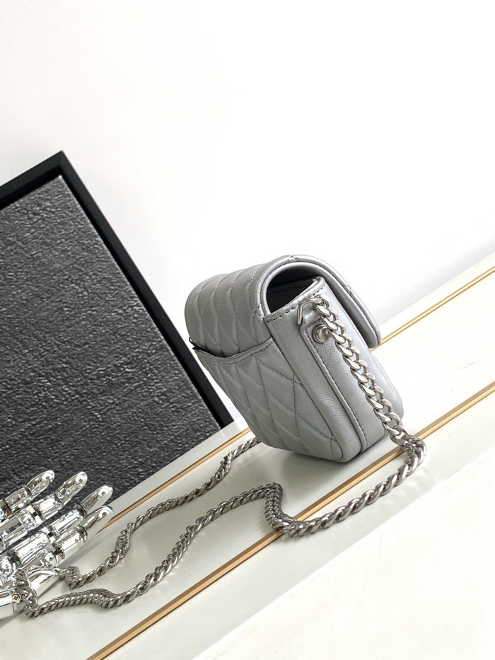 Mini Chanel Lambskin Flap Bag Silver AS3854