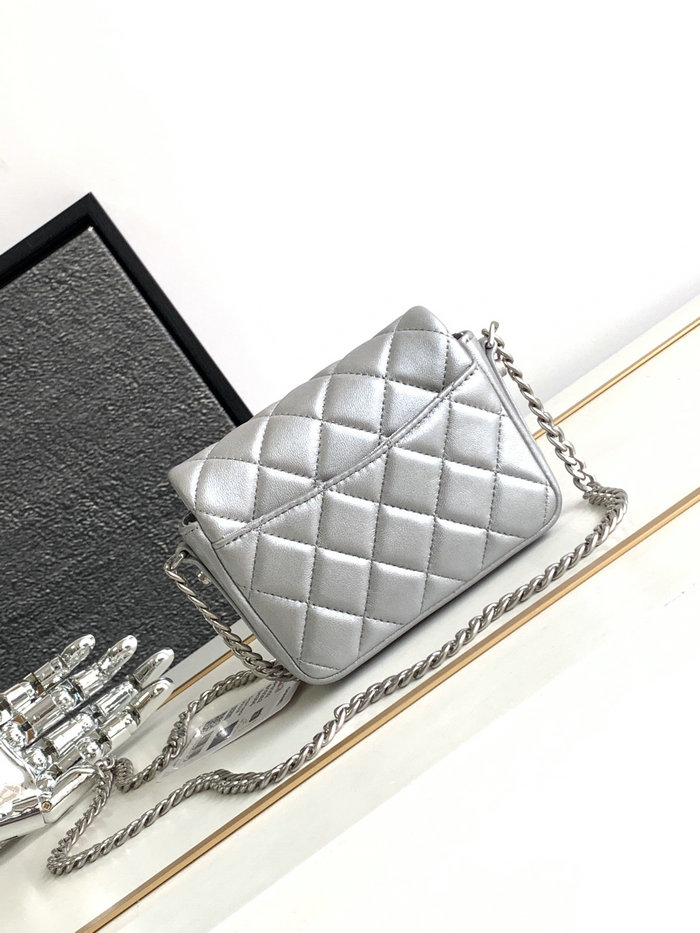 Mini Chanel Lambskin Flap Bag Silver AS3854