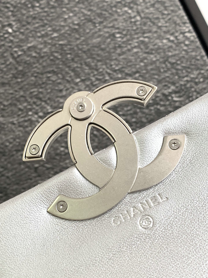 Mini Chanel Lambskin Flap Bag Silver AS3854