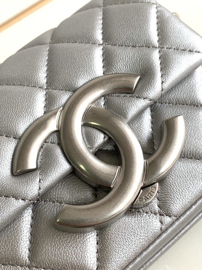 Mini Chanel Lambskin Flap Bag Silver AS3854