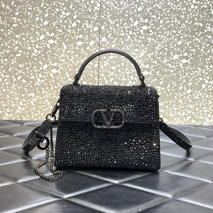 Valentino Mini Vsling Handbag With Rhinestones Black V0097