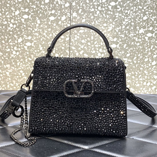 Valentino Mini Vsling Handbag With Rhinestones Black V0097