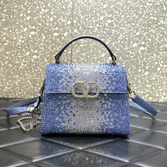 Valentino Mini Vsling Handbag With Rhinestones Blue V0098