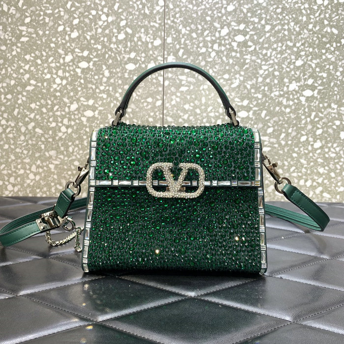 Valentino Mini Vsling Handbag With Rhinestones Green V0097