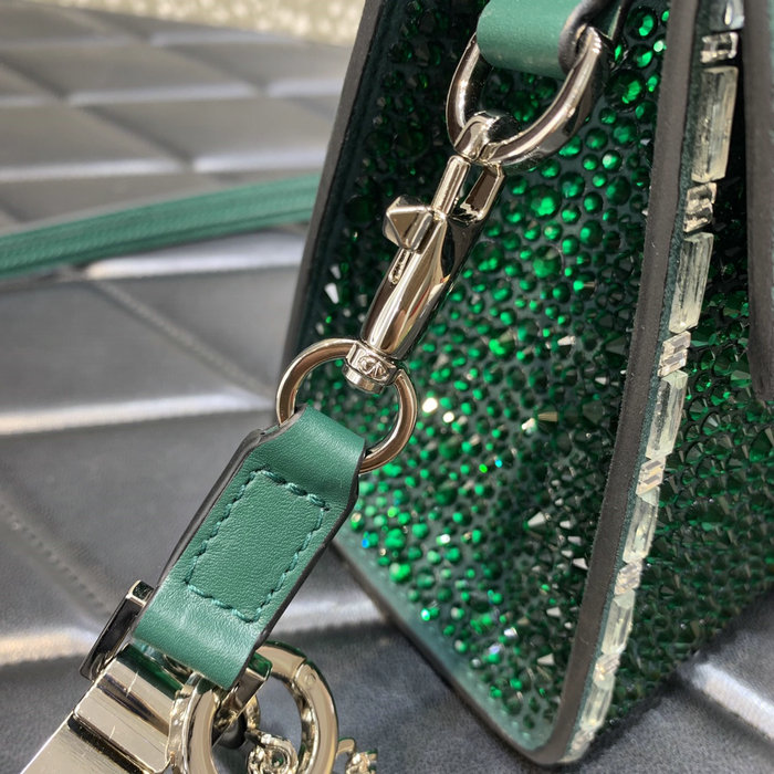 Valentino Mini Vsling Handbag With Rhinestones Green V0097