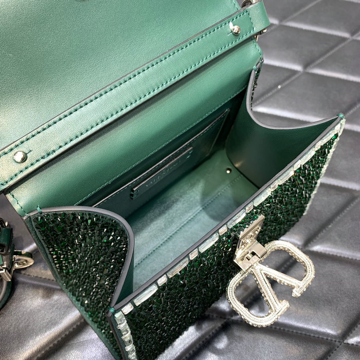 Valentino Mini Vsling Handbag With Rhinestones Green V0097