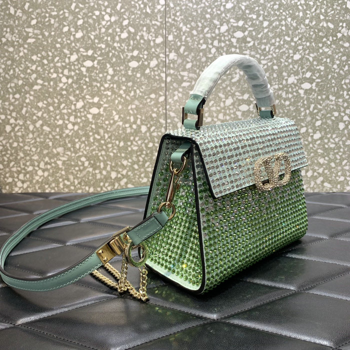 Valentino Mini Vsling Handbag With Rhinestones Green V0098