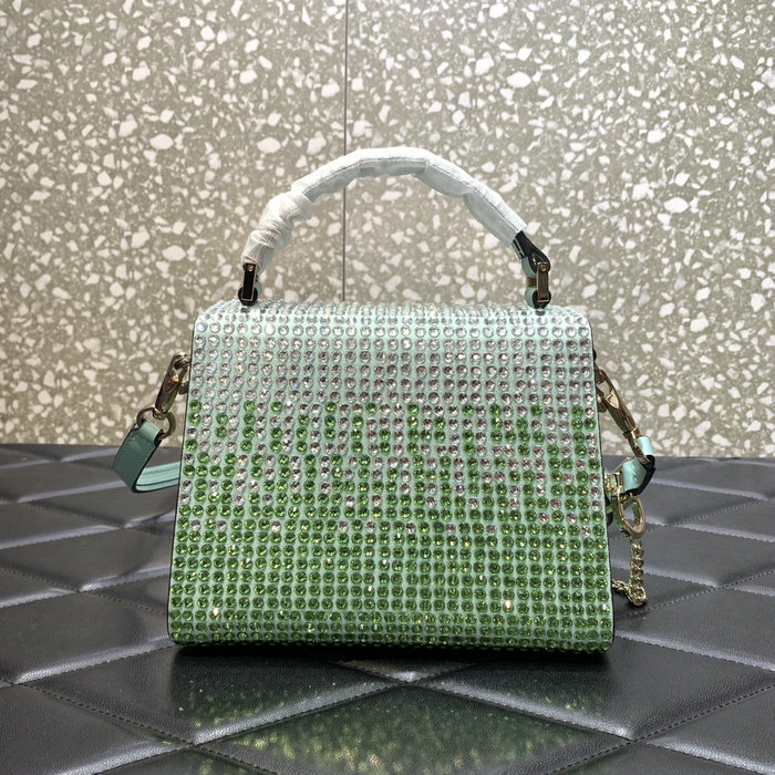 Valentino Mini Vsling Handbag With Rhinestones Green V0098