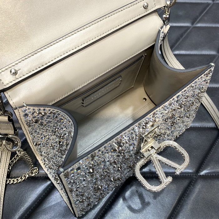 Valentino Mini Vsling Handbag With Rhinestones Grey V0097