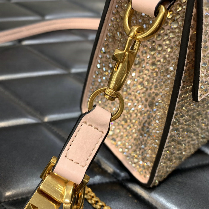 Valentino Mini Vsling Handbag With Rhinestones Pink V0097