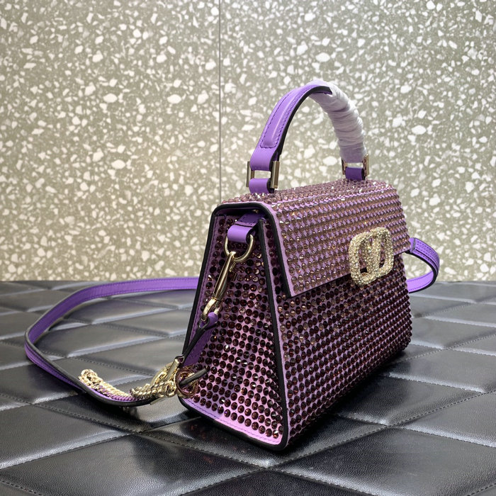 Valentino Mini Vsling Handbag With Rhinestones Purple V0097