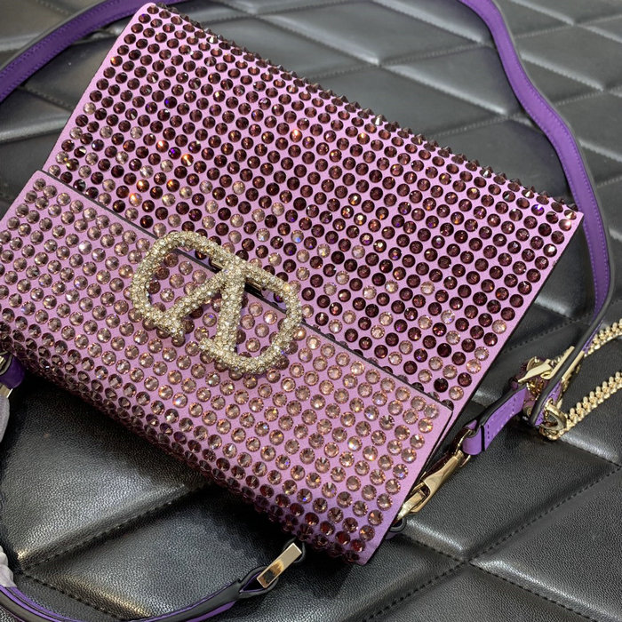 Valentino Mini Vsling Handbag With Rhinestones Purple V0097