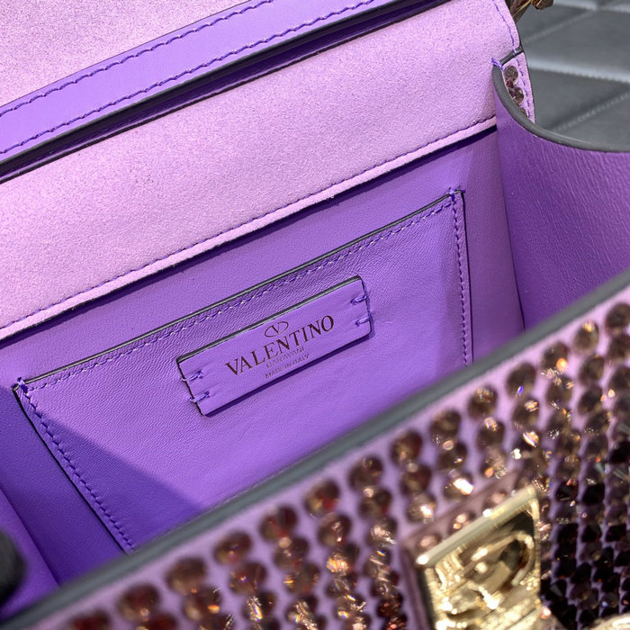 Valentino Mini Vsling Handbag With Rhinestones Purple V0097