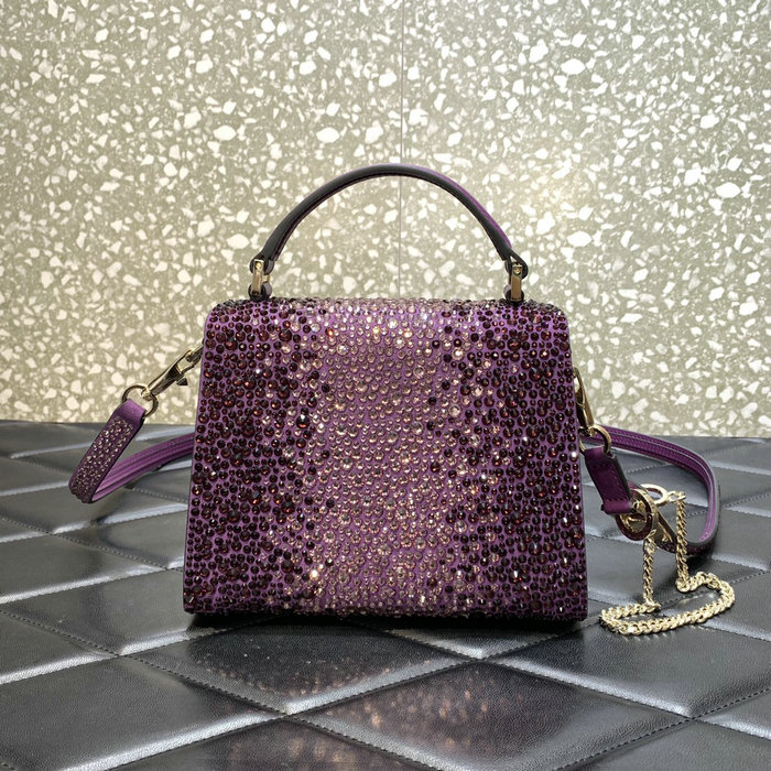 Valentino Mini Vsling Handbag With Rhinestones Purple V0098