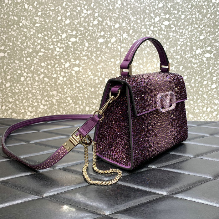 Valentino Mini Vsling Handbag With Rhinestones Purple V0098