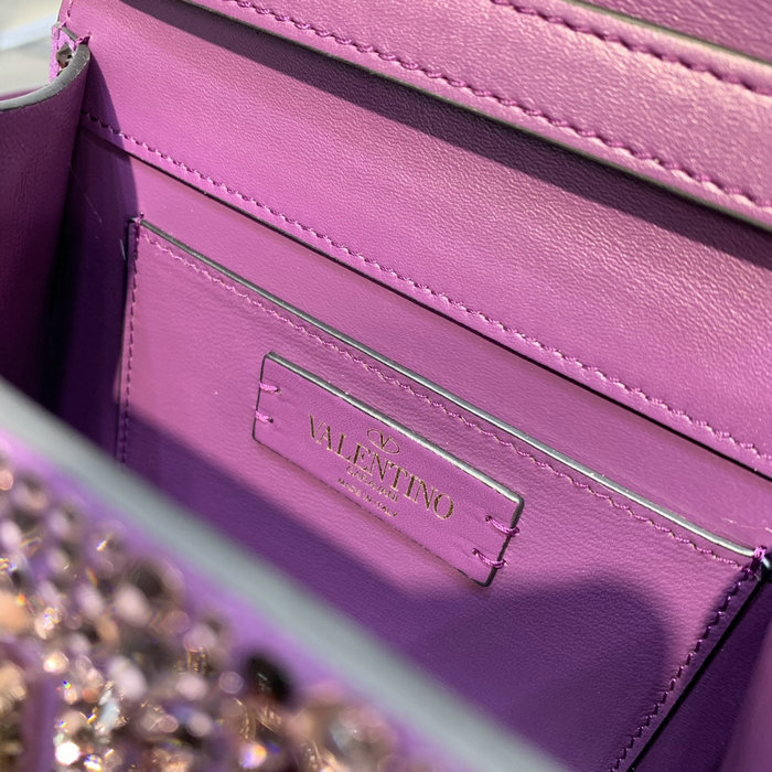 Valentino Mini Vsling Handbag With Rhinestones Purple V0098