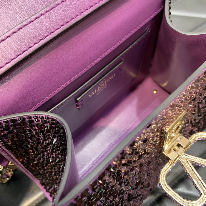 Valentino Mini Vsling Handbag With Rhinestones Purple V0098